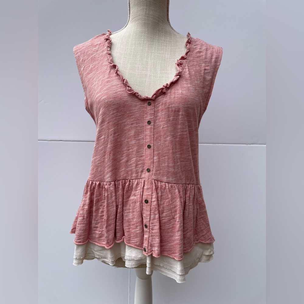 Anthropologie Pilcro Pink Sleevess Cotton Blouse, Size Small